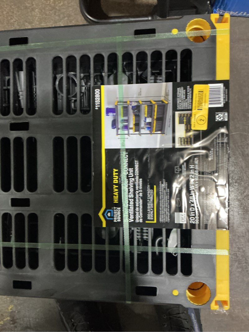 Condition photo showing Good Condition for project source commander plastic heavy duty 5-tier utility shelving unit (48-in w x 20-in d x 72-in h), black, (200-lb capacity per shelf)