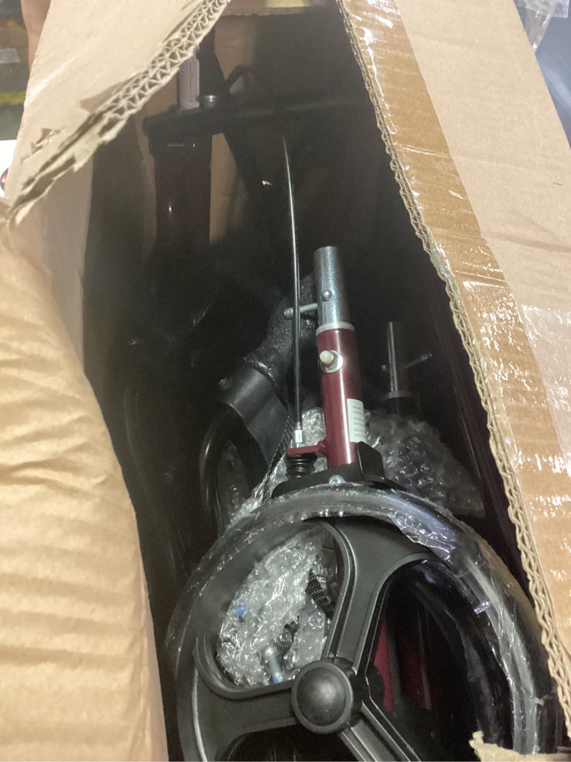 Condition photo showing As Is for medline large extra wide aluminum bariatric rollator walker with seat, burgundy, 400 lb. weight capacity, foldable, under seat storage, 8" wheels, padded backrest, rolling walker for seniors & adults