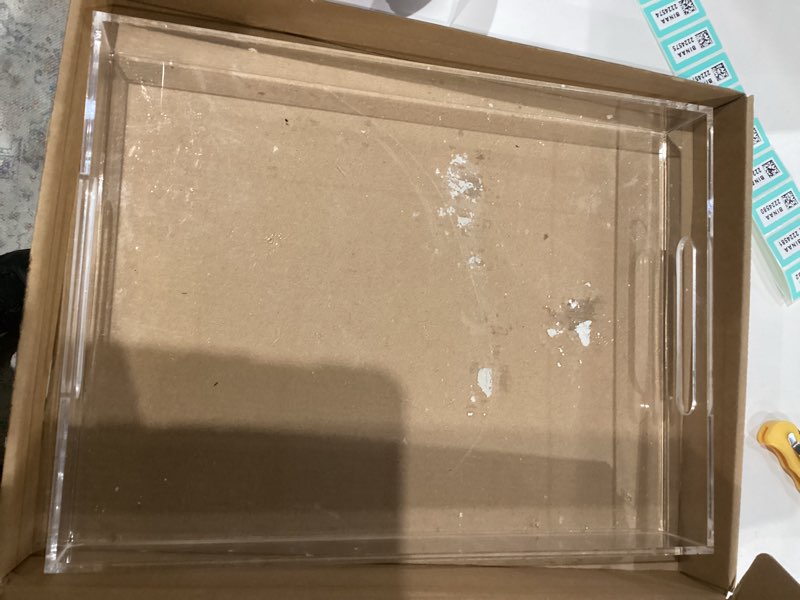 Condition photo showing As Is for Acrylic Serving Tray with Handles-16x12x2.36Inch-Decorative Tray Letter Tray Organizer for Ottoman Coffee Table Countertop, Clear Clear 16" x 12" x 2.4"