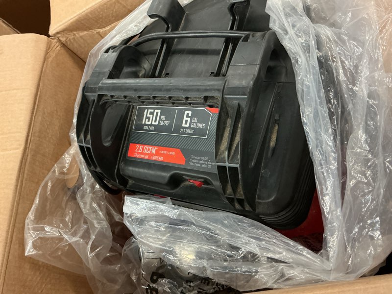 Condition photo showing As Is for craftsman air compressors 6 gallon portable pancake air compressor,oil free max 150 psi 1.0hp 2.6 cfm@90psi electric air compressor shop air compressor