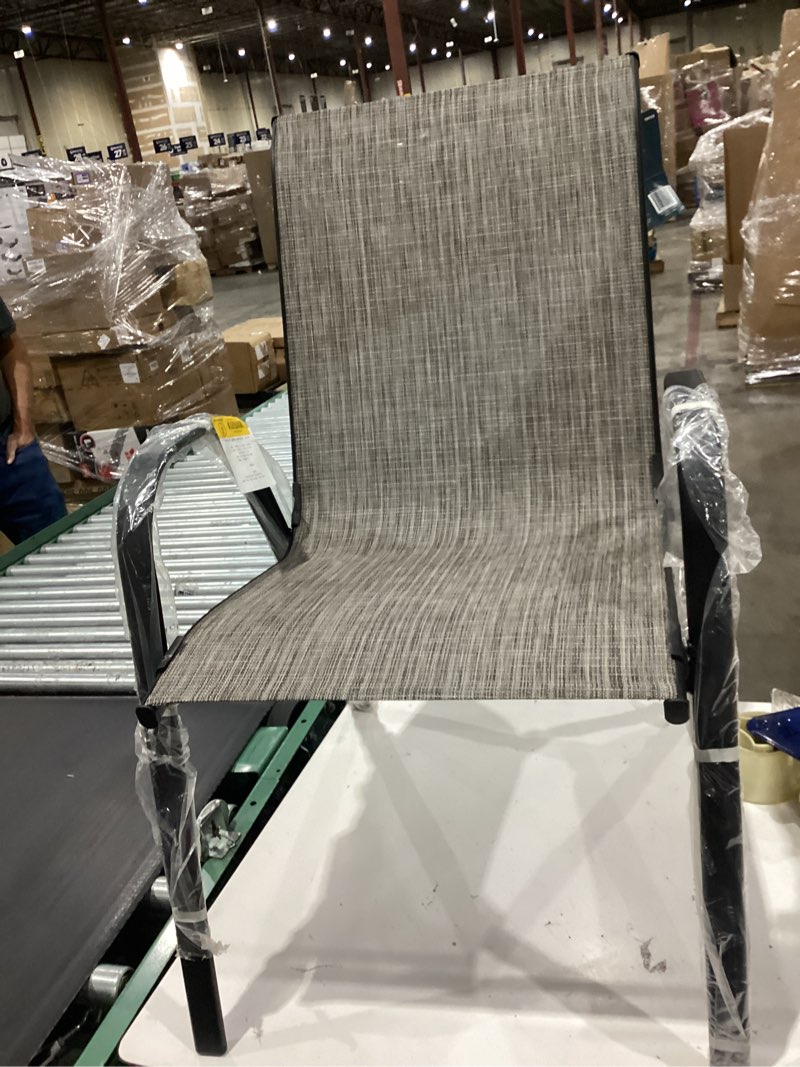 Condition photo showing As Is for style selections pelham bay stackable black metal frame stationary dining chair with tan