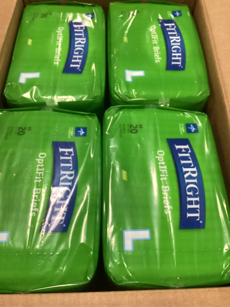 Condition photo showing New/Like New for FitRight Adult Diapers, Extra+ Heavy Absorbency, L (Waist Size 44in-56in), 80 Count, OptiFit Incontinence Briefs for Men and Women, Disposable, Moisture-Wicking, Leak Protection. 80 Count Large