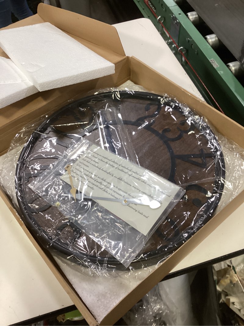 Condition photo showing Good Condition for LEIKE Large Wall Clock,Silent,Non Ticking,Battery Operated Round Modern Big Wood Wall Clocks for Living Room, Bedroom,Kitchen,Farmhouse,Office,Rustic Home Decor-16 Inch/40CM-Black-Arabic Number 16 Inch Black-arabic Number
