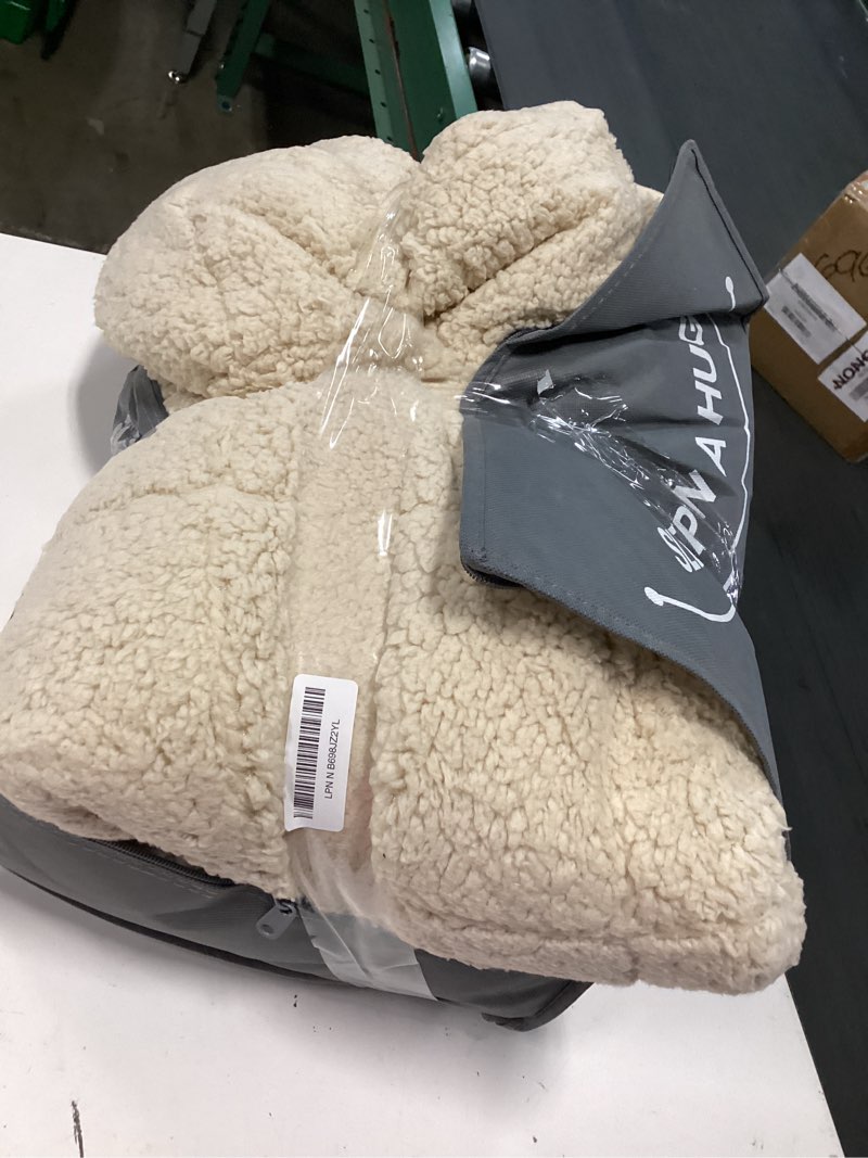Condition photo showing As Is for weighted blanket queen size 15lbs, classy soft jacquard sherpa weighted blankets for sleep natural and calming, fluffy cozy sofa bed blanket for winter, beige, 60 x 80 inches jacquard beige 60*80 15lbs