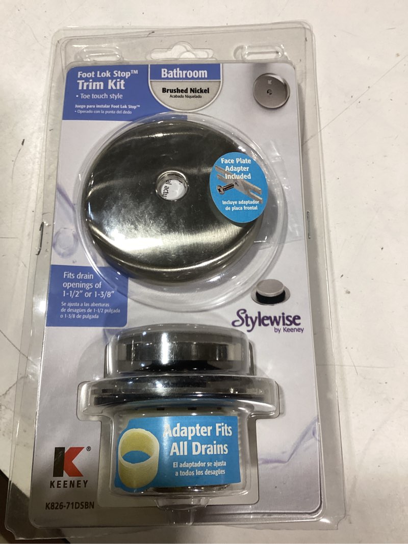 Condition photo showing As Is for keeney 1.5-in brushed nickel foot lock drain with brass
