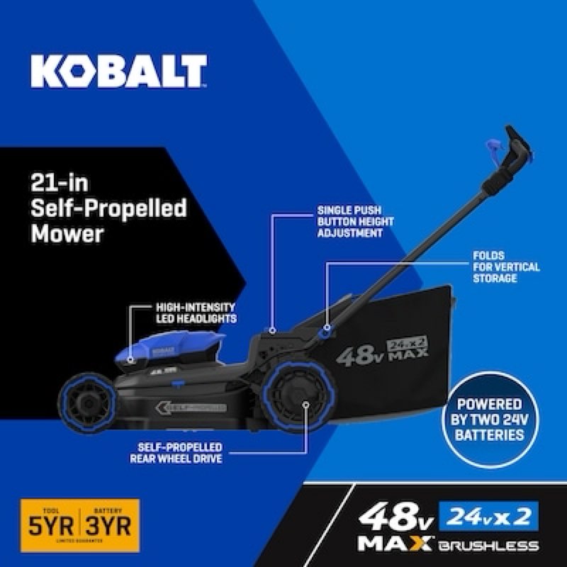 kobalt 48v max (24vx2) 21-in self-propelled mower kit