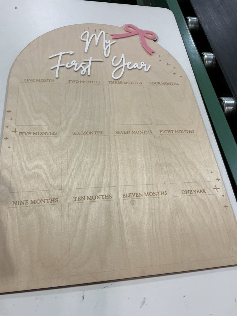 Condition photo showing Good Condition for wauao bow my first year birthday board - one year of photo board,monthly milestone wood photo board,first birthday decorations girl,12 months photo banner