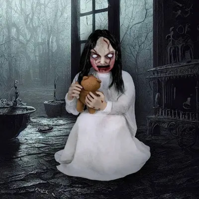 haunted hill farm 42 in. motion-activated lunging lily the demonic zombie girl by tekky