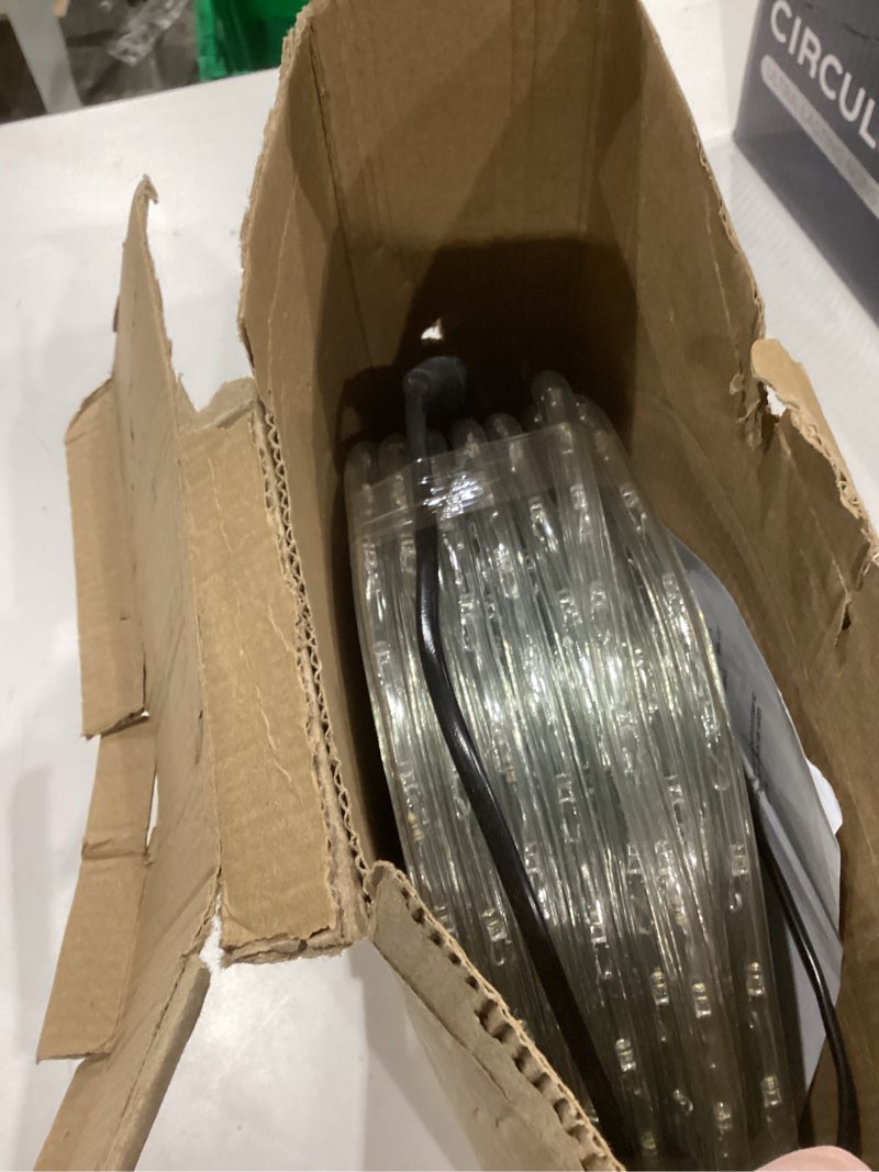 Condition photo showing As Is for 100Ft Warm White LED Rope Lights, 110v Waterproof Indoor/Outdoor String Lights, Cuttable, 1080 LEDs Rope Lights for Outside, Garden, Patio, Deck, Halloween and Christmas Decorations 100 ft Warm White