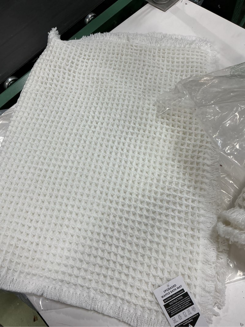 Condition photo showing As Is for smiry waffle bath mat 30x20, extra soft absorbent bathroom rugs, non slip machine washable quick dry bath rugs for bathroom floor, tub, shower, home decor accessories, cream cream rectangular 30'' x 20'(2 pcs