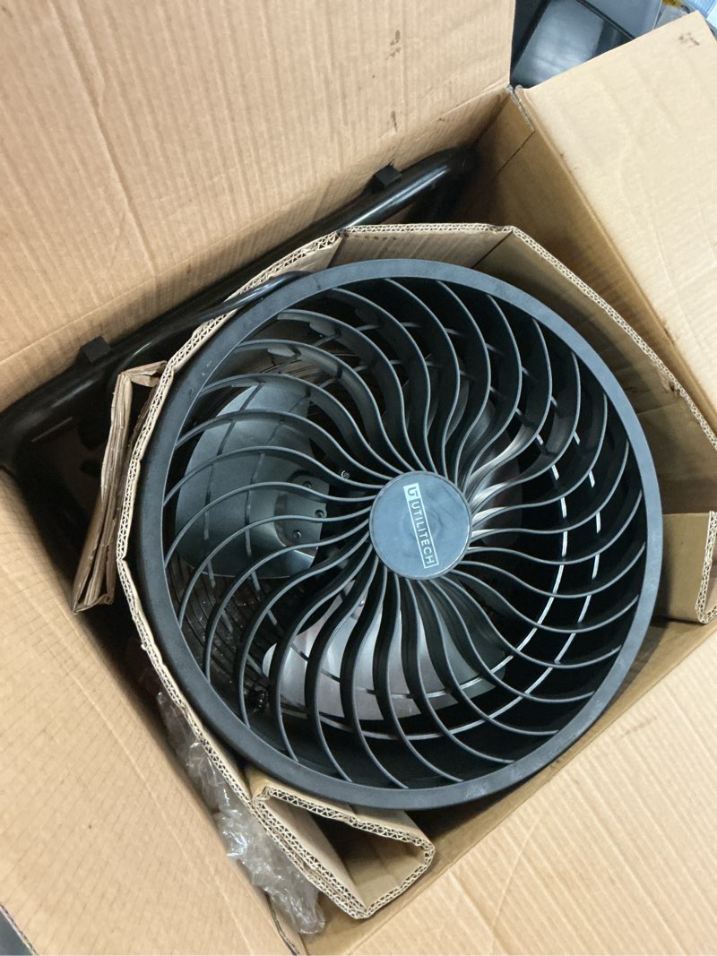 Condition photo showing As Is for utilitech 16-inches 120 -volt 3 -speed high velocity indoor black floor fan