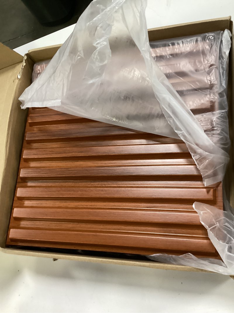 Condition photo showing Good Condition for nuanchu 32 pcs 3d wall panels for interior wall decor, 12''x12'' fluted textured brown accent tiles waterproof paintable for living room tv background bedroom bathroom gaming room, 32 sq. ft coverage brown 32