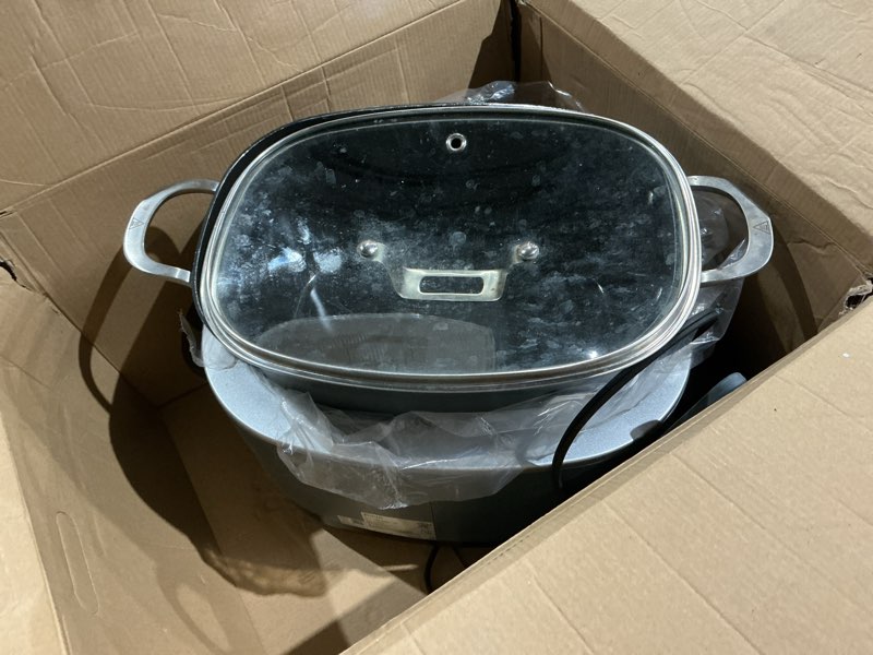Condition photo showing As Is for ninja mc1001 foodi possiblecooker pro 8.5 quart multi-cooker, with 8-in-1 slow cooker, dutch oven, steamer, glass lid integrated spoon, nonstick, oven safe pot to 500°f, sea salt gray
