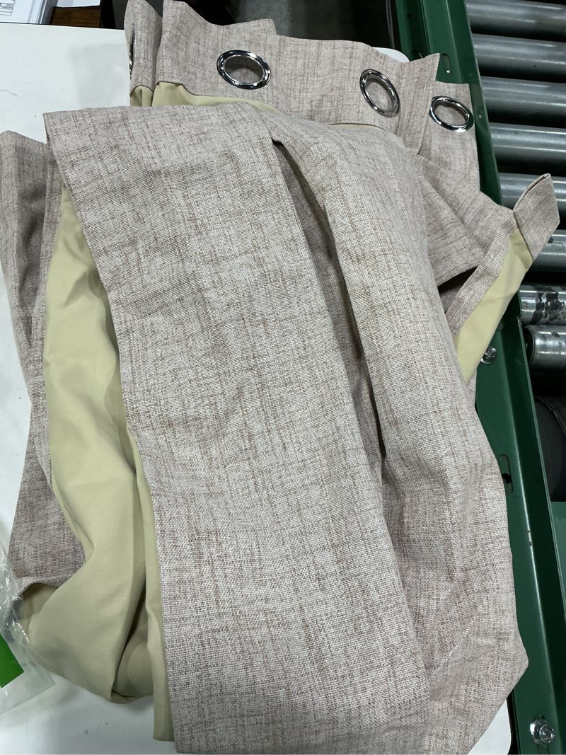 Condition photo showing Good Condition for miulee 100% blackout linen textured curtains for bedroom solid thermal insulated natural beige grommet room darkening curtains & drapes luxury decor for living room nursery 62 x 96 inch (2 panels) beige 62\"w x 96\"l (1  piece)
