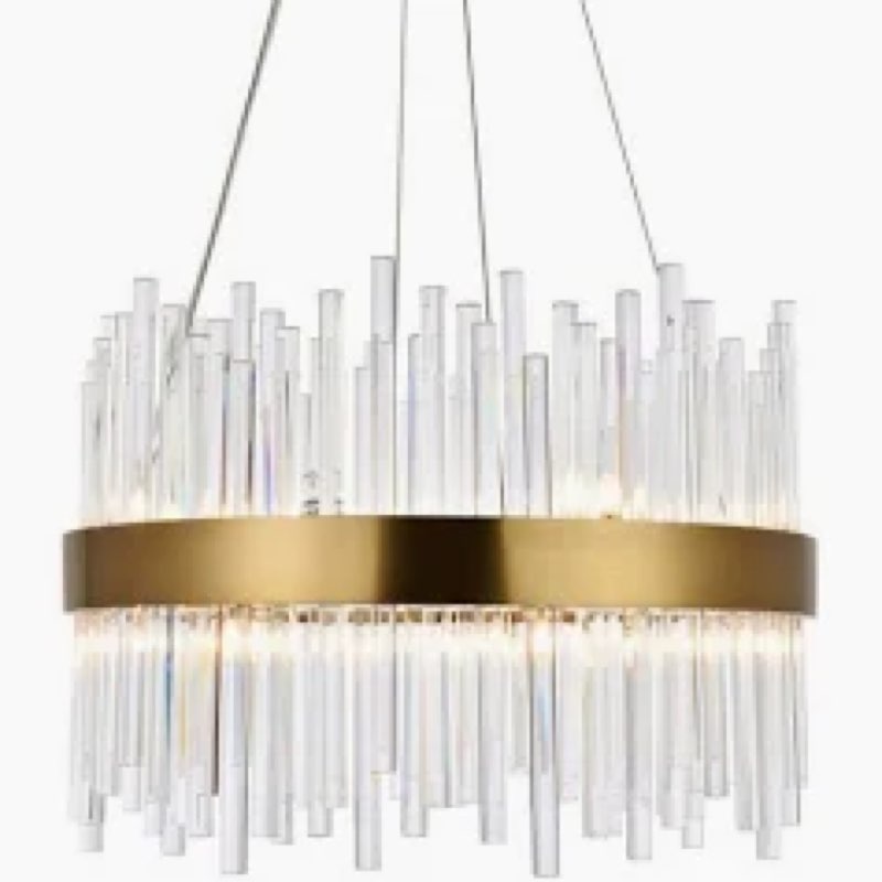 KRASTY Gold Crystal Chandelier Flush Mount Ceiling Light, 5 Lights Modern Round, K9 Crystal Raindrop