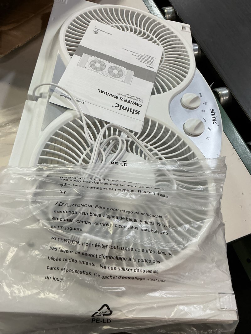 Condition photo showing Good Condition for shinic 9" twin window fan with reversible airflow – quiet exhaust & intake, independent control dual fan, expanders for 23.8"-37" window, vertical/horizontal for sliding window, for home kitchen