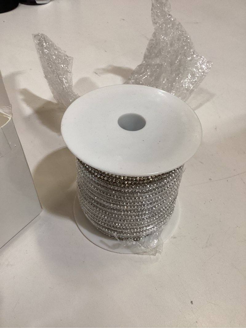 Condition photo showing As Is for shappy 20 yards rhinestone glitter shoelaces shoe laces cord crystal bling shiny round cords hoodie drawstring for diy sweatpants sneakers hoodies dress decorations, white