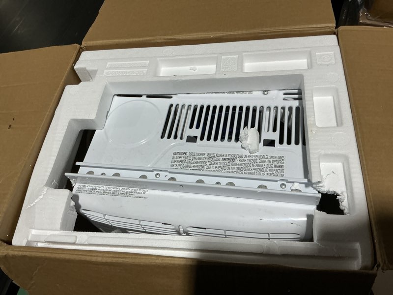 Condition photo showing As Is for ge window air conditioner 8,000 btu for rooms up to 350 sq ft., wi-fi enabled, energy-efficient cooling for medium rooms, easy install kit, control using remote or smartphone app, white
