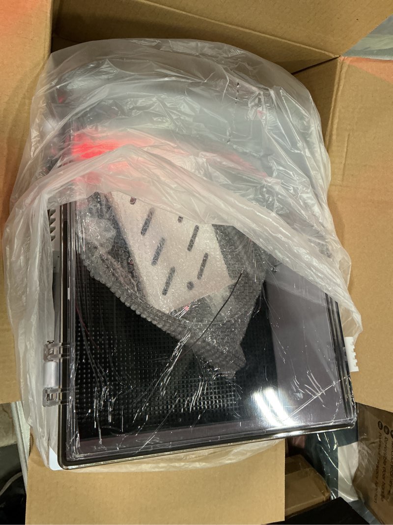 Condition photo showing New/Like New for joinfworld outdoor electrical box vented outdoor enclosure box nema din rail with waterproof clear enclosure, 16x11x6 abs plastic wifi box with fan dust screen 15.7"x11"x5.9" non-slip buckle clear