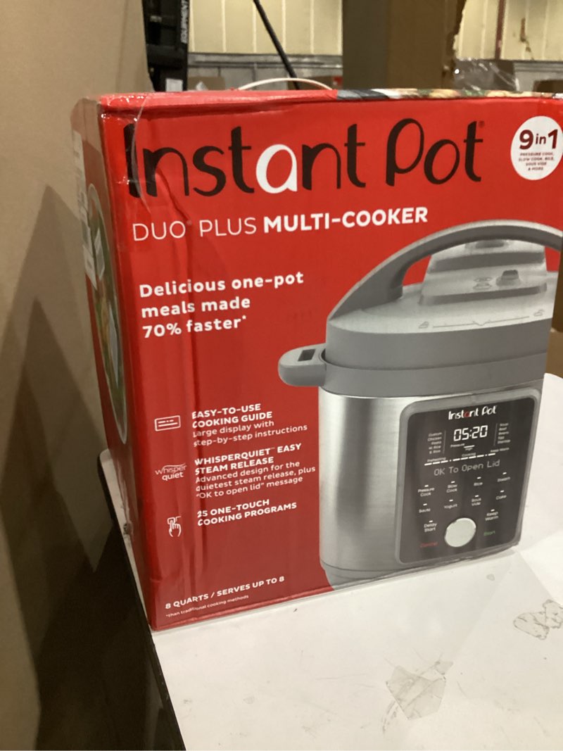 Condition photo showing As Is for Instant Pot, 8-Quart Whisper Quiet 9-in-1 Electric Pressure Cooker, Slow Rice Cooker, Steamer, Sauté, Yogurt Maker, Warmer & Sterilizer, App With Over 800 Recipes, Stainless Steel, Duo Plus 8 Quarts