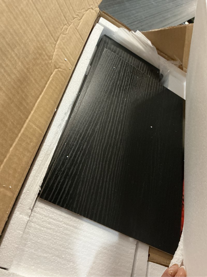 Condition photo showing As Is for RUSTOWN Fluted Bathroom Wall Cabinet with 2 Doors, 3-Tier Modern Farmhouse Medicine Cabinet, Over The Toilet Storage Cabinet with Adjustable Shelf and Towel Bar(Black, Small) Black Small