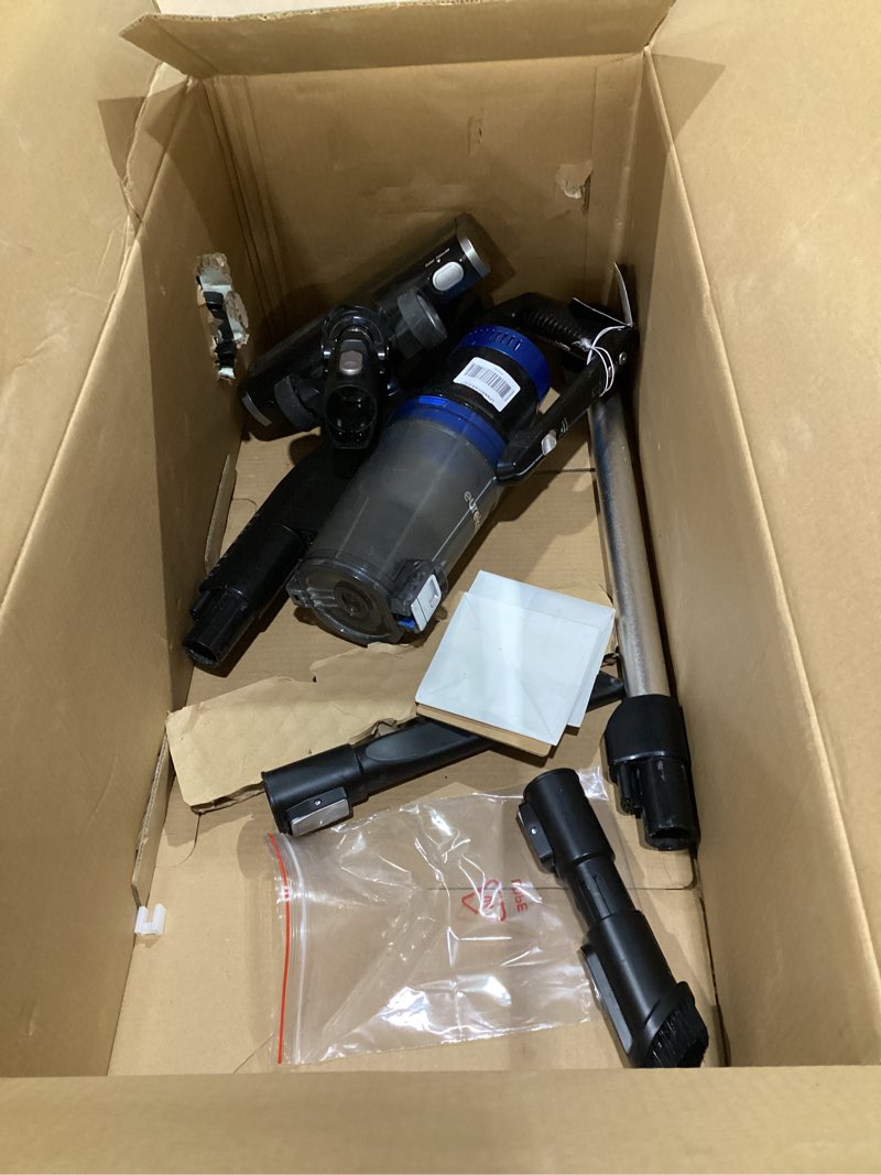 Condition photo showing As Is for Eureka Stylus Elite NEC490BL Cordless Stick Vacuum, 350W Powerful Suction, Self-Emptying Station, 60-Min Runtime, Anti-Tangle Brushroll, 5-Layer HEPA Filtration, Ideal for Pet Hair&All Floor Types Blue W/Clean Station NEC490BL, USED, INCOMPLETE PARTS