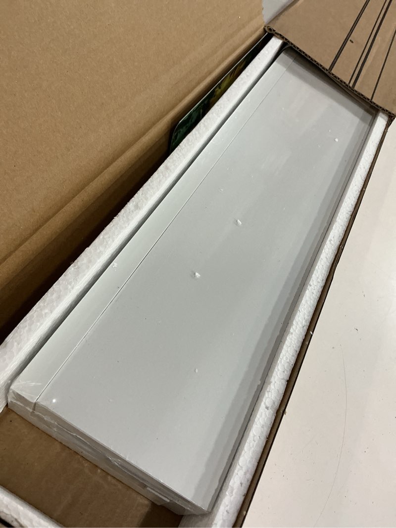 Condition photo showing New/Like New for fun memories picture ledge shelf, 48 inch floating shelves set of 2, large nursery book shelves for toys storage, kids bookshelf wall mounted for wall decor books photo frames, white picture ledge shelves,white 2 48in