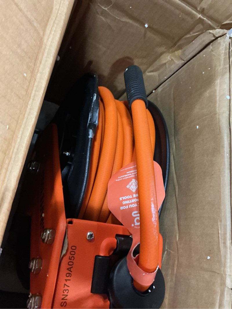 Condition photo showing As Is for Giraffe Tools TA15B Retractable Air Hose Reel Wall Mount 3/8" x 50 ft Hybrid Hose, Air Compressor Heavy Duty Steel Reel Auto Rewind 300PSI, 50ft, Tangelo 50ft with Wall Mount