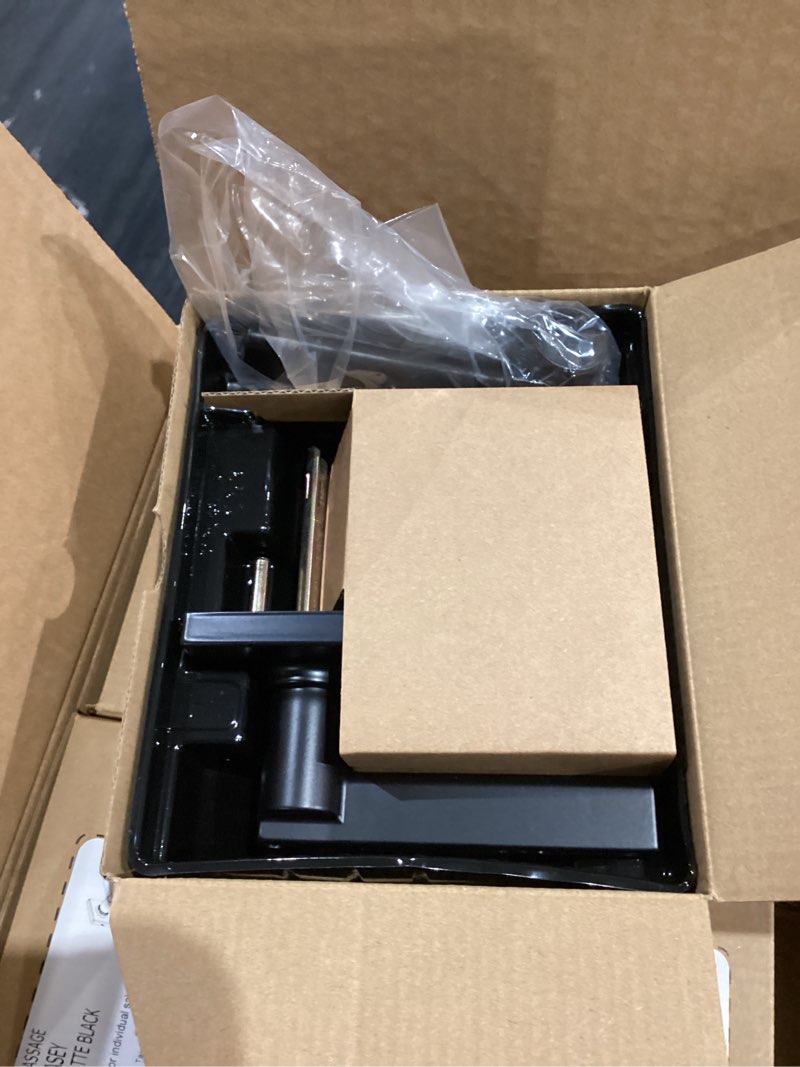 Condition photo showing New/Like New for kwikset casey interior privacy door handle with lock 10 pack, door lever for bathroom and bedroom, matte black reversible keyless turn lock, with microban protection privacy matte black 10 pack