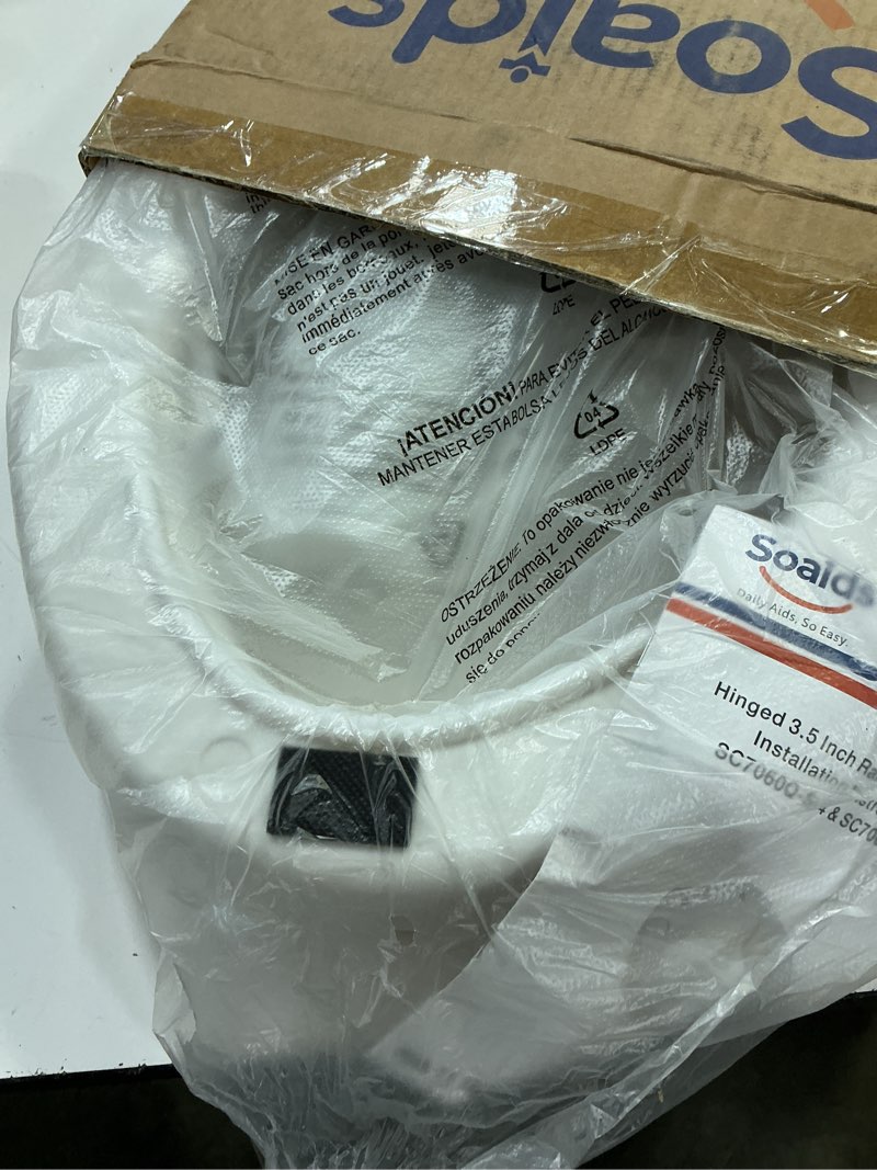 Condition photo showing As Is for toilet seat risers for seniors, fits round toilets | adds 2.5 inches, installs under existing toilet seat, eases knee strain for adults & post-surgery, supports 300 lbs standard round without handles