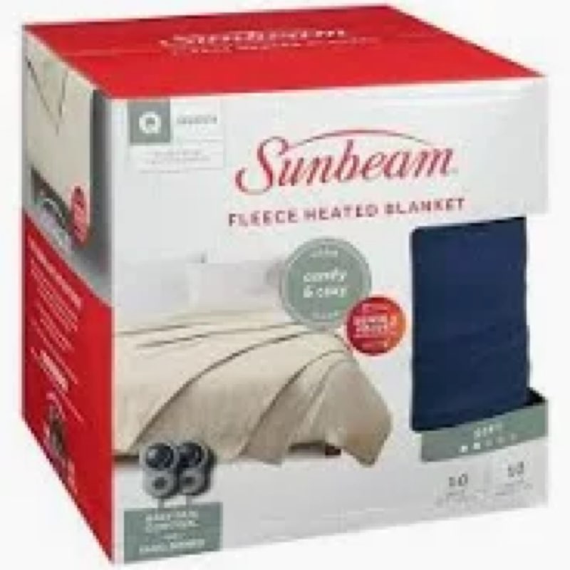 Sunbeam Blue Polyester Cordless Electric, Queen, Size: 84 x 90