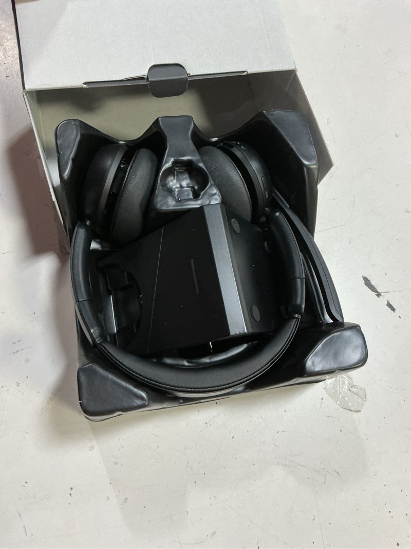 Condition photo showing As Is for (2025 upgraded) wireless headset with mic for work, bluetooth headset with noise canceling microphone with dongle, charging base & mic mute, wireless headphones for work from home/pc/computer black