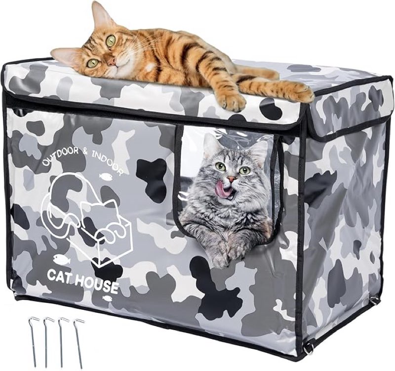 outdoor cat house, insulated and waterproof, outdoor weatherproof feral cat shelter for winter, oxford cloth upgraded (camouflage, l