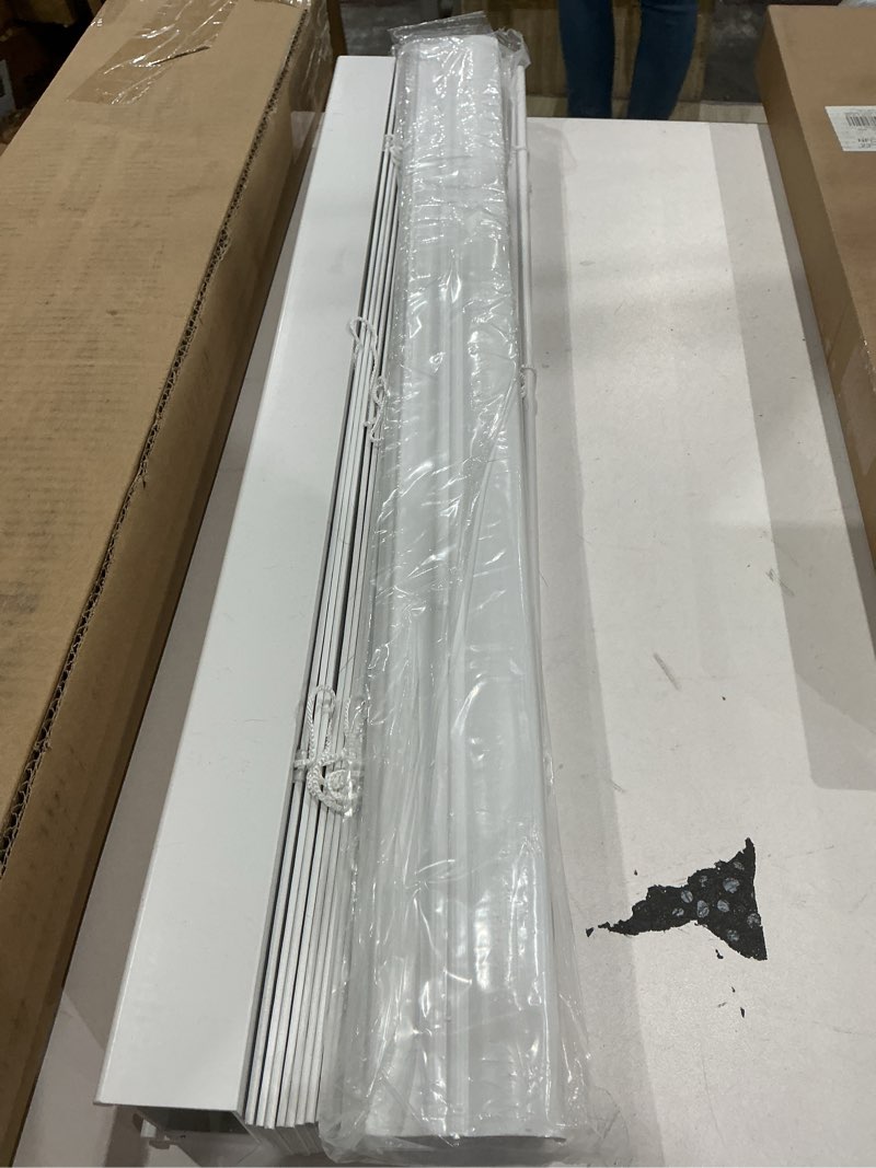 Condition photo showing As Is for no tools no drill cordless mini blind hshaped blades, horizontal vinyl blinds for indoor windows