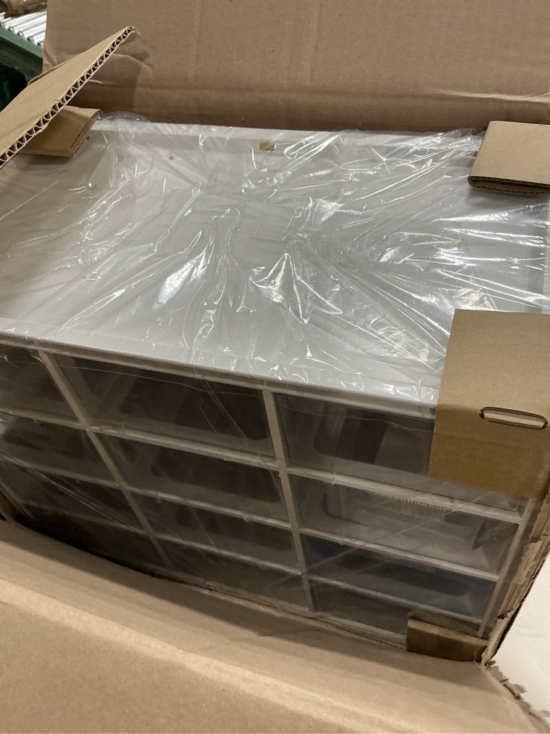 Condition photo showing New/Like New for blue ginkgo large 12-drawer cabinet – stackable clear organizer for hardware, beads, plastic bricks, office, and craft storage (made in korea, yellow) 12 drawer yellow