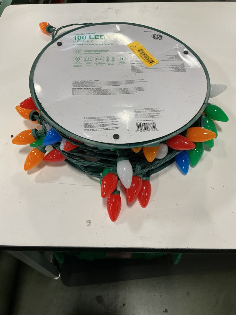 Condition photo showing As Is for 100+ bought last week GE Energy Smart 100 -Count 66-ft Multicolor LED Plug-In Christmas String Lights