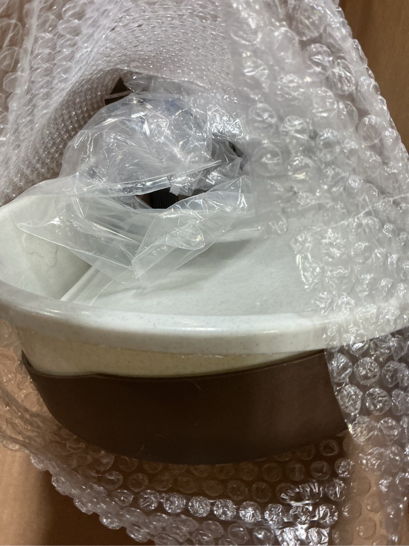 Condition photo showing Good Condition for dog bowl stand - 8.5 inch tall feeding tray for dogs and cats, dog bowl stands for large dogs with splash guard and non-skid feet by petmaker (brown) elevated