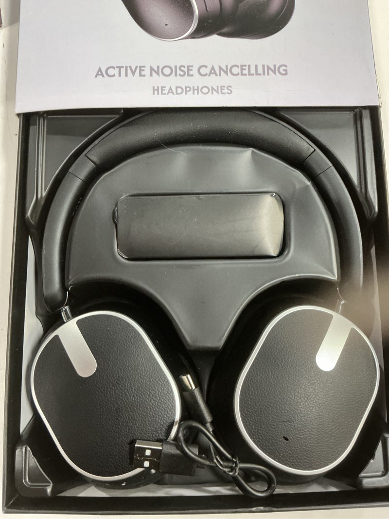 Condition photo showing As Is for Active Noise Cancelling Headphones,120H Playtime Bluetooth 6.0 Wireless Headphones with Power Display & 6-Mic ENC Calls, 360° Spatial Audio Over Ear Headphones Foldable Headset for Travel Office Game Black