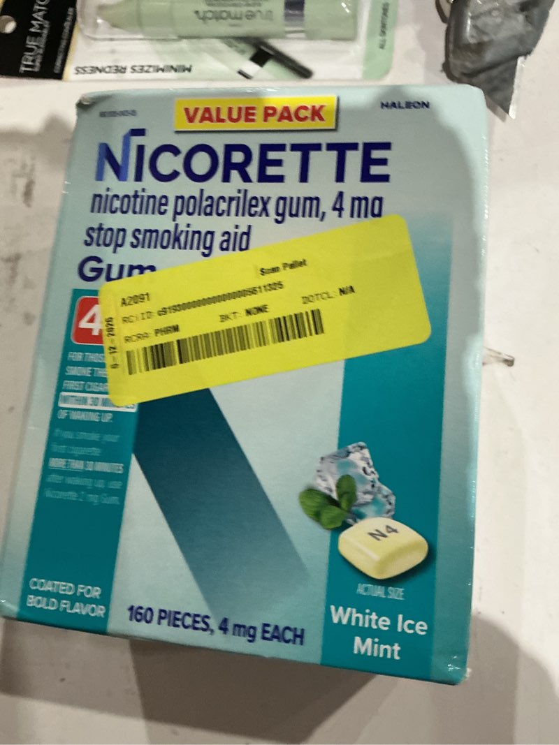 Condition photo showing As Is for nicorette white ice mint 4 mg nicotine polacrilex gum - 160ct: habit treatments, nicotine replacements