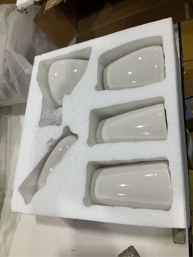 Condition photo showing Good Condition for blbyho white bathroom accessories set complete, 5 pcs ceramic bathroom counter vanity sets - bathroom soap dispenser and toothbrush holder set, 2 tumbler, soap dish