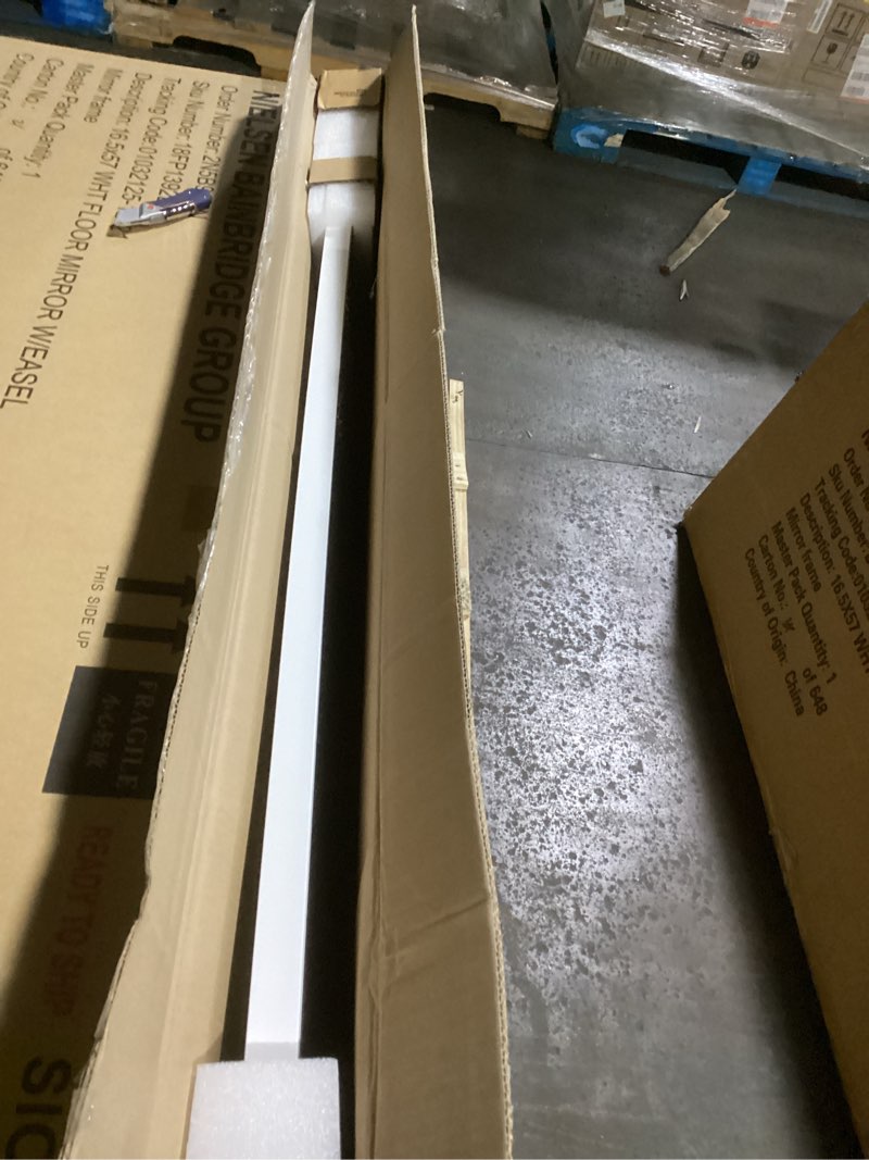 Condition photo showing Good Condition for Everly Hart Collection Gallery Solutions 58” L x 17.5”W Framed Free Standing Full Length Mirror with Easel, White