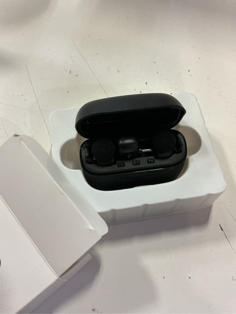 Condition photo showing Good Condition for mini wireless microphone for iphone android tablets, lapel mic with noise reduction, 30h charging case, 3 voice changer, plug & play mini mic for iphone vlogging, video recording, podcast black1 type-c charging adapter