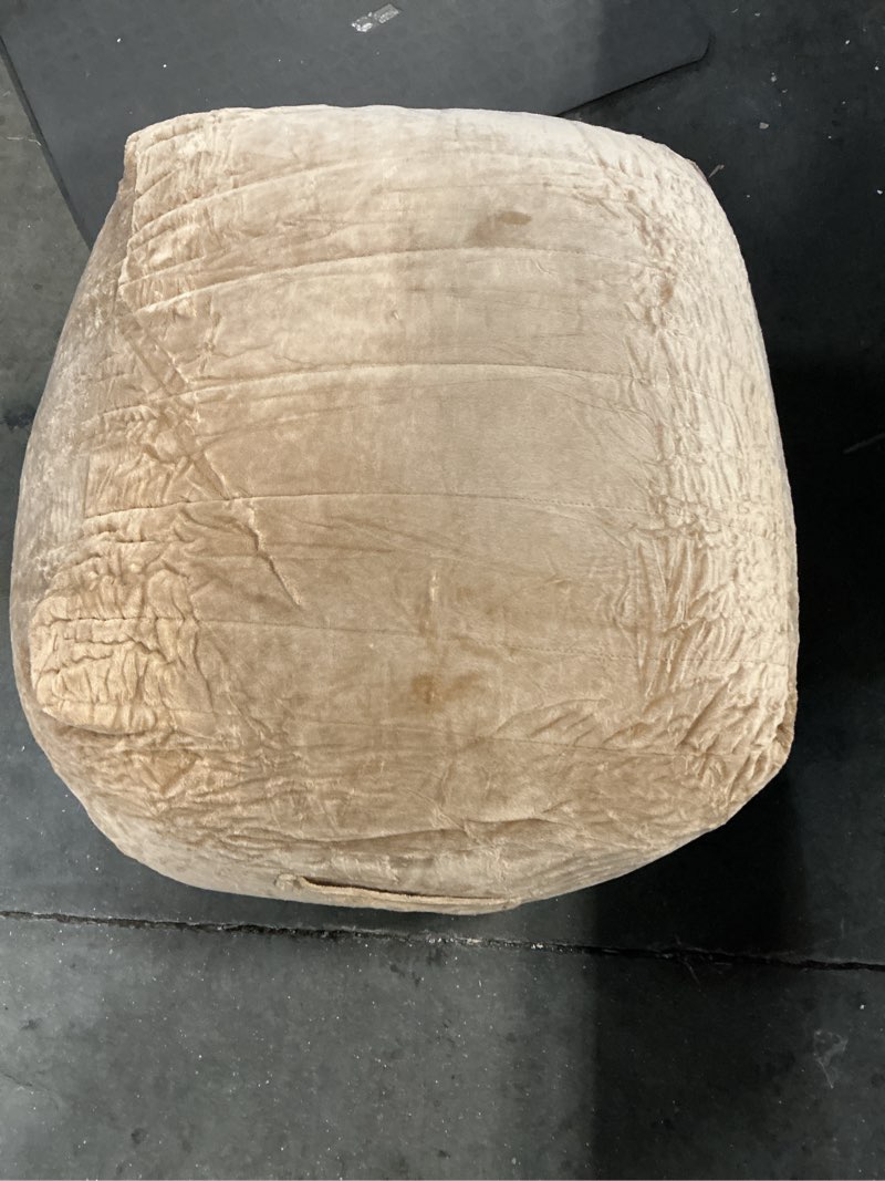 Condition photo showing As Is for MeMoreCool Square Stuffed Pouf Ottoman Foot Rest, Floor Pouf Foot Stool with Foam Chunk Filling, Soft Stuffed Ottoman Footrest for Living Room, Light Coffee Striped Light Coffee Square