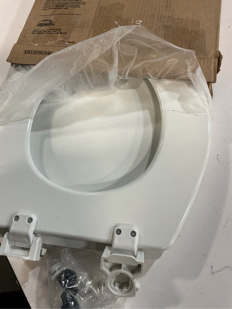 Condition photo showing As Is for Bemis 500EC Durable Wood Toilet Seat with Easy Clean Hinges, Made in USA, Round, White