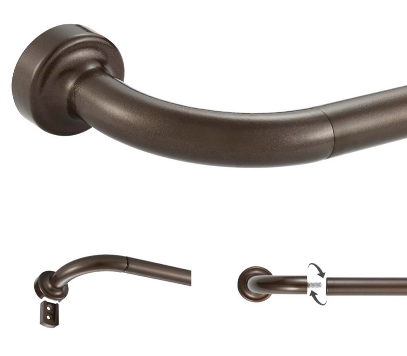 dark bronze disc curtain rods, 48-84 inches window curtain rod,adjustable room darkening drapery rod with aluminum finials and brackets,wrap around design 48-84" dark bronze