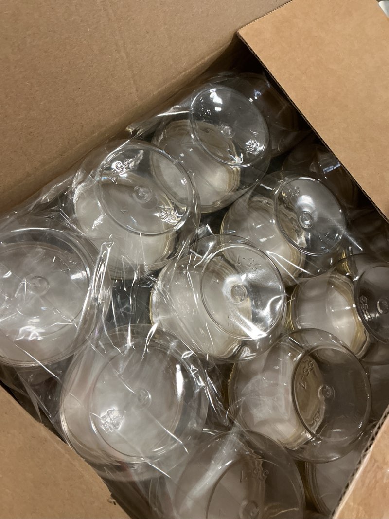 Condition photo showing Good Condition for Tanlade 60 Pcs 3 oz Clear Plastic Jars with Lids Wide Mouth Mason Jars Mini Storage Containers Bulk for Herb Jelly Wedding Valentine Favors Shower Party Favors(Gold)