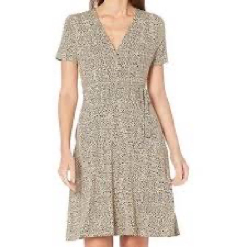 Amazon Essentials Women's Short Sleeve Faux-Wrap Dress, Light Rose Leopard Print, X-Large