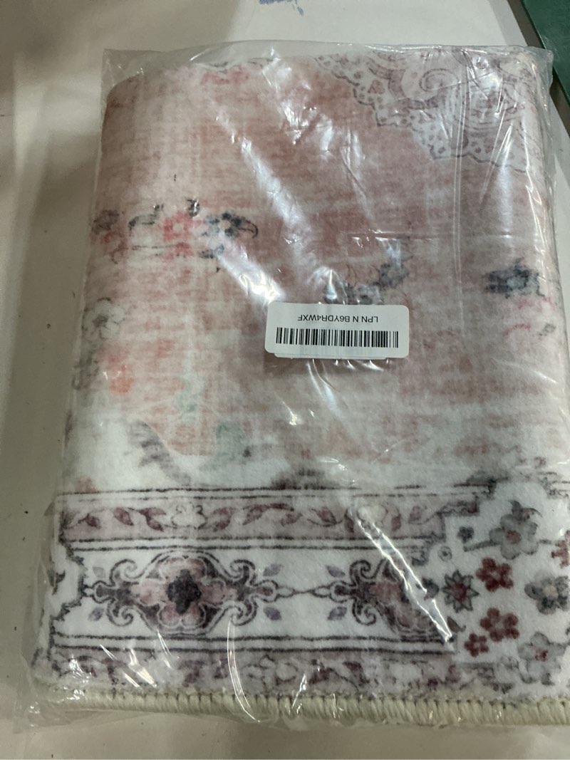 Condition photo showing New/Like New for seavish pink floral bathroom rugs 18 x 47 inch bath mat for tub non slip washable thin boho bathroom runner rug soft and absorbent bath mat floor decor mats for sink shower bathtub 18 x 47 inch blush pink