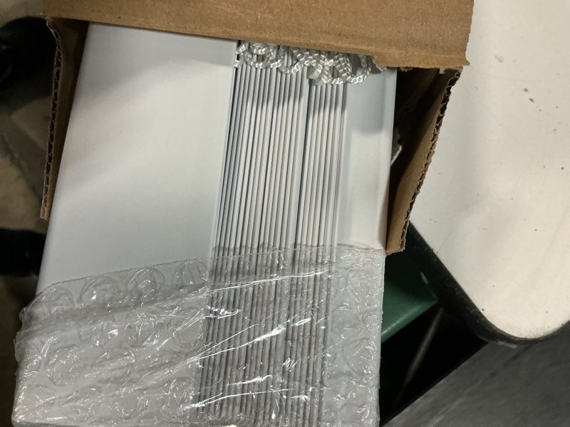 Condition photo showing As Is for project source premium 2-in slat width 39-in x 64-in cordless white vinyl room darkening horizontal blinds