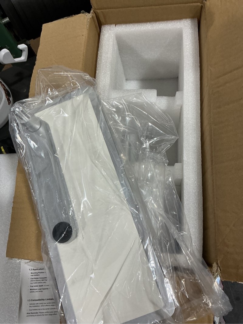 Condition photo showing Good Condition for Car Table & Car Desk Tray for Round Cup Holder, 360° Rotating & Foldable Design, Easy Install, Car Accessories Compatible with Tesla Rectangle Tesla White